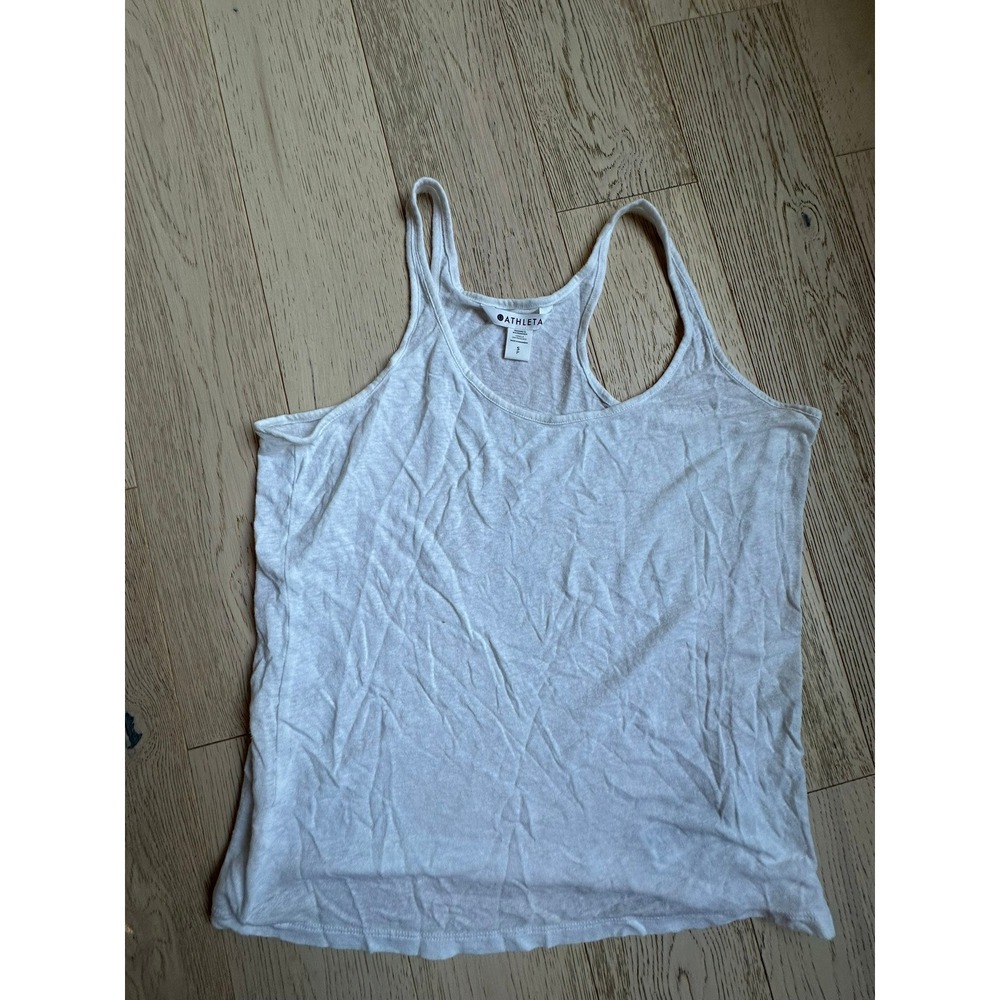 Athleta Womens White Slub Knit Racerback Tank Top Size S P Scoop Neck Activewear